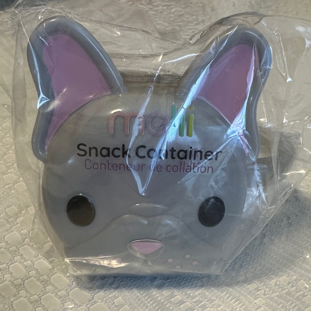 Melii Gray & Pink Pug Dog Cute  Snack Container for kids nwt
